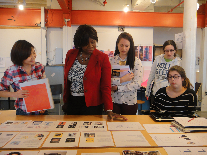 Ann Divine gives feedback to NSCAD Illustration and Design Students.