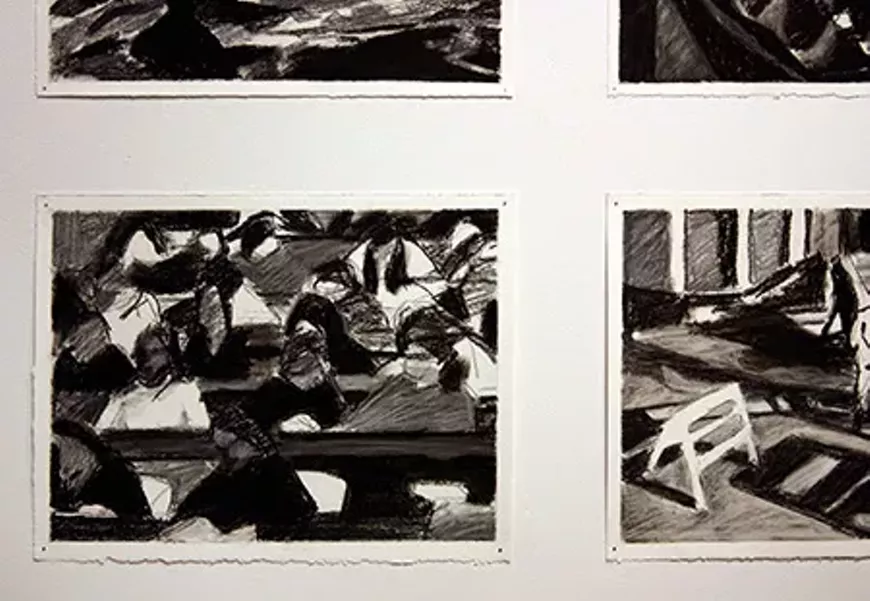 Google Images (detail), 2014, charcoal on paper, 24 x (8&rdquo; x 15&rdquo;)