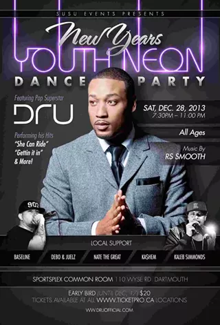 Image: New Year's Youth Neon Dance Party: Dru w/KA$HEM, Kaleb Simmonds, Baseline, Debo & Juelz Nate the Great