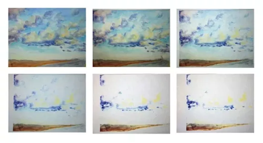 Rosemary Dzus, &ldquo;Prairie Sky&rdquo;, watercolour and photocopies, 2014