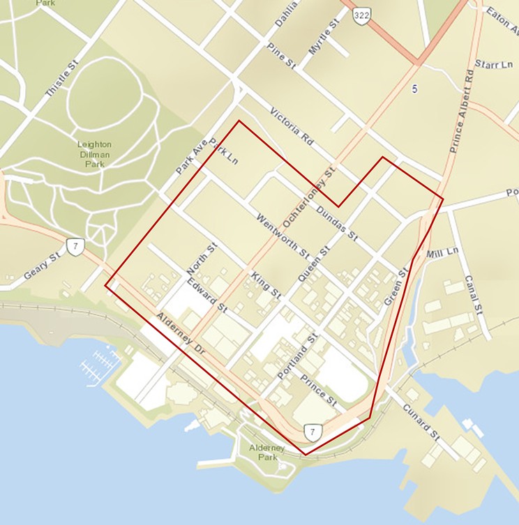 The area of Downtown Dartmouth with the new 40kph speed limits
