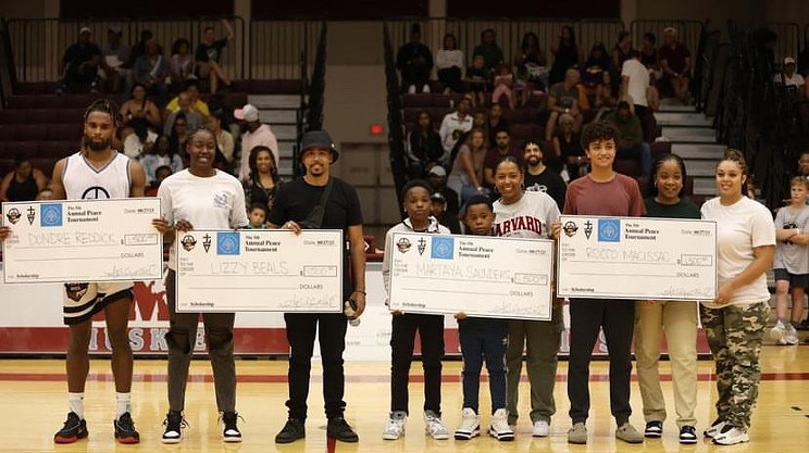 Recipients of the Peace Scholarship Award at the 2023 Peace Basketball Tournament. This year, another four students will be awarded $1,500 scholarships towards their postsecondary studies.