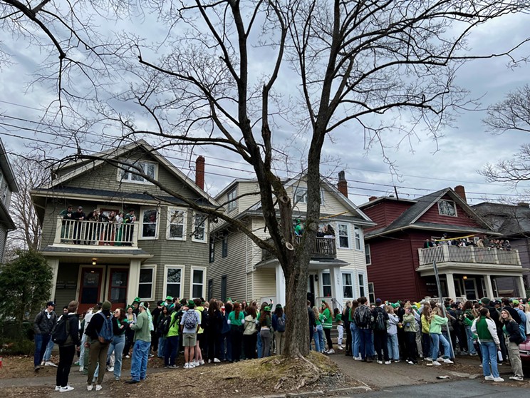 Street partygoers gather for St. Patrick's Day in Halifax in 2022.