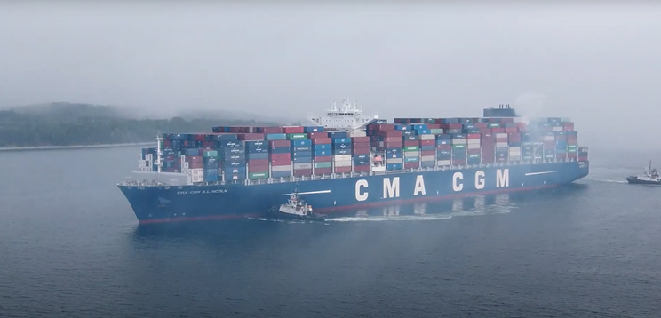 The CMA CGM A. Lincoln, seen in Halifax in 2021, returns to Halifax Harbour on Oct. 28, 2023.