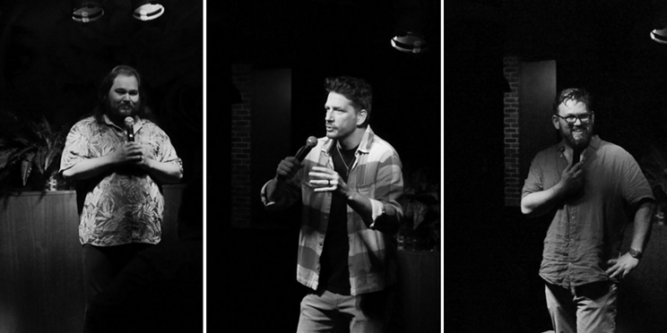 Featured comic Clifton Cremo, left, headliner Kyle Hickey and host Kyle Carpenter received plenty of laughs at the inaugural Halifax Live comedy show on Saturday, Aug. 31.