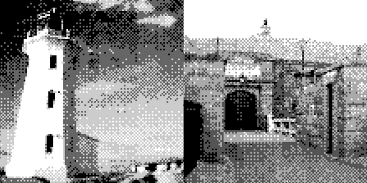 Programmer David Bosc captures cities across the country with his Game Boy Camera. He shot several landmarks in and around Halifax, including the lighthouse in Peggy's Cove, left, and the Halifax Citadel.