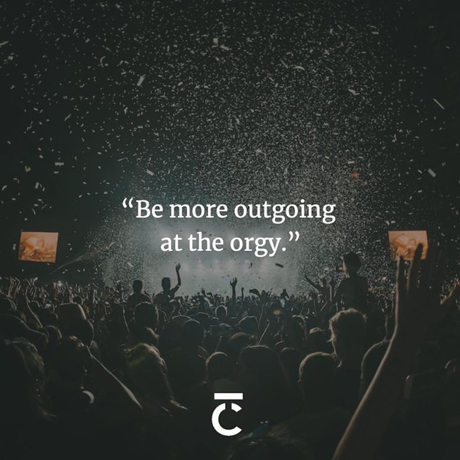 "Be more outgoing at the orgy." Crowd scene, likely at a rock concert. The Coast's 2023 Sex + Dating Survey.
