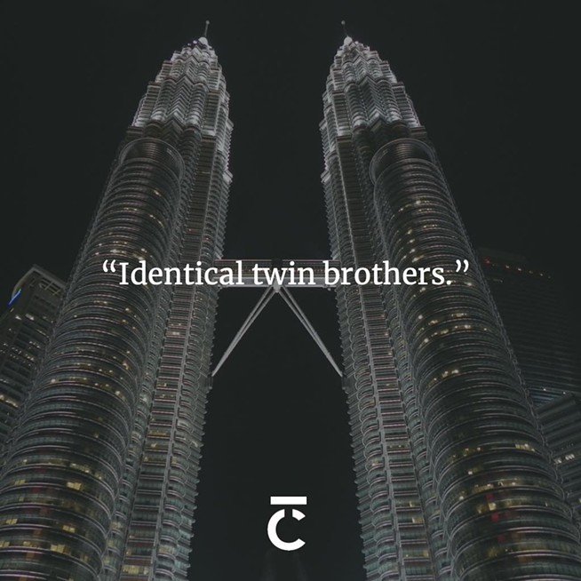 "Identical twin brothers." Two tall buildings that are the same, literally twin towers. The Coast's 2023 Sex + Dating Survey.