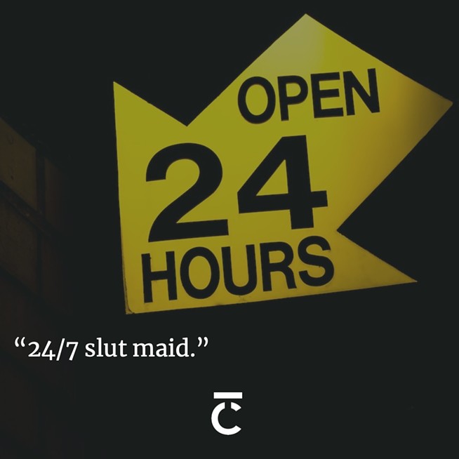 "24/7 slut maid." Arrow-shaped sign that says "Open 24 hours." The Coast's 2023 Sex + Dating Survey.