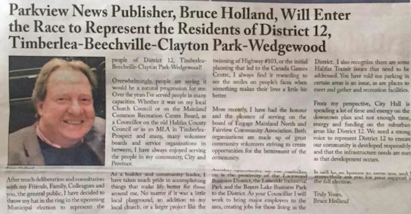 Bruce Holland uses his community newspaper to announce campaign for city council