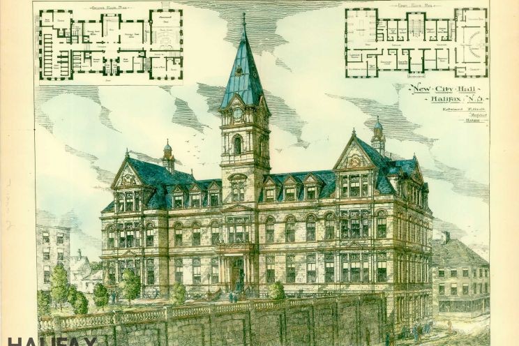 Sketch of City Hall in 1887, when the original bell might have been in the tower.