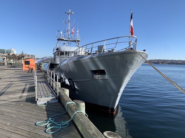 The French naval patrol vessel Fulmar docked in Halifax on Monday, April 10, 2023.