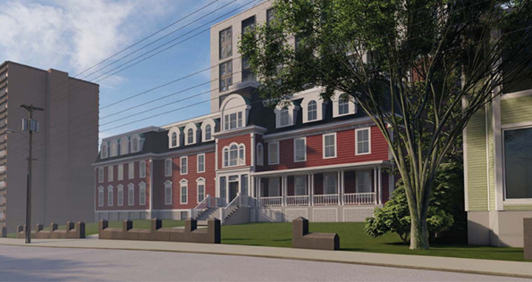 A rendering of how the new development would look to pedestrians from across Gottingen Street.