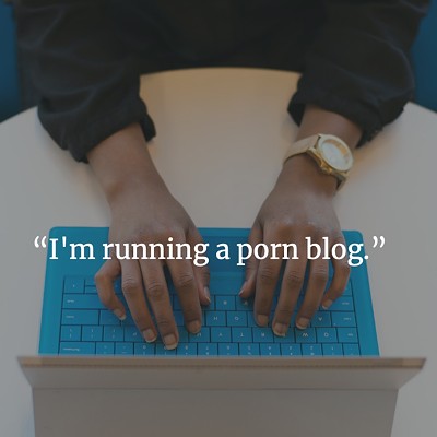“I'm running a porn blog.” Anonymous pair of hands typing on a laptop computer with the screen turned away from the camera. This person could be doing anything on their computer, but in this context they are running a porn blog. The Coast's 2023 Sex + Dating Survey.