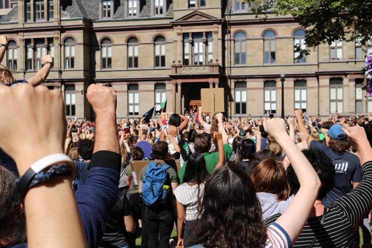 Climate strikers outside of Halifax City Hall in 2019.