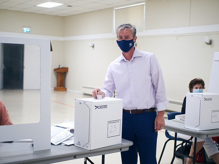 PC leader Tim Houston casts a vote for his future—and Nova Scotia's—in the Pictou East riding.